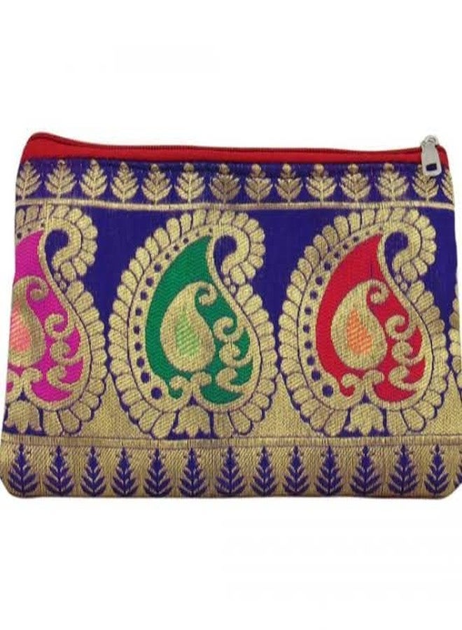 SWAMI- Women's Brocade HAND PURSE WITH GOLDEN Floral work FOR GIRLS AND WOMEN,for wedding,party or any ceremony. - Image 4